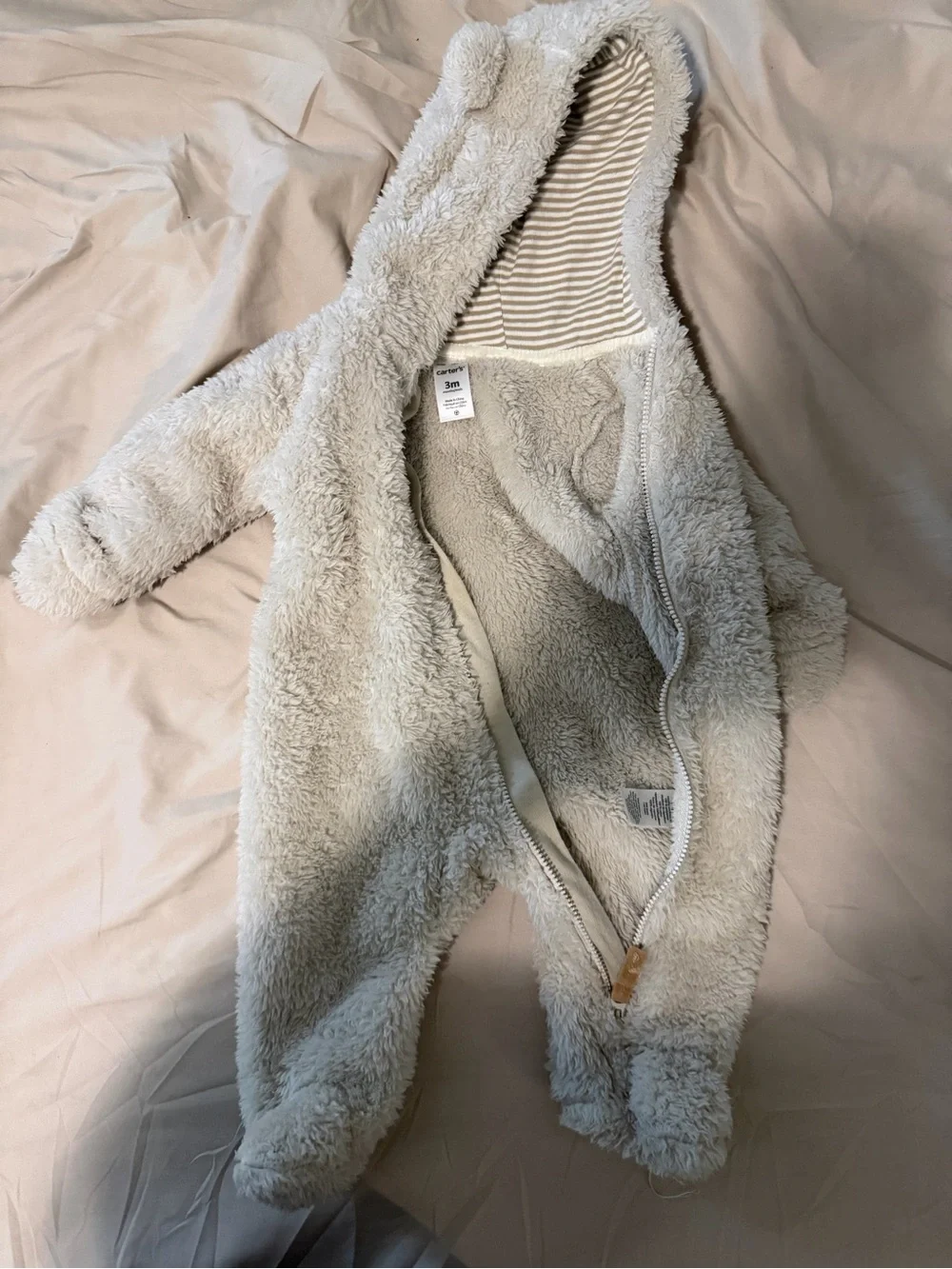 Carter's Cream Teddy Sherpa Hooded One-Piece Footie